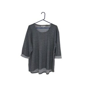 Rose & Olive Top 2X Gray Polka Dot 3/4 Cuff Sleeve Hi Lo Hem Pullover Tunic